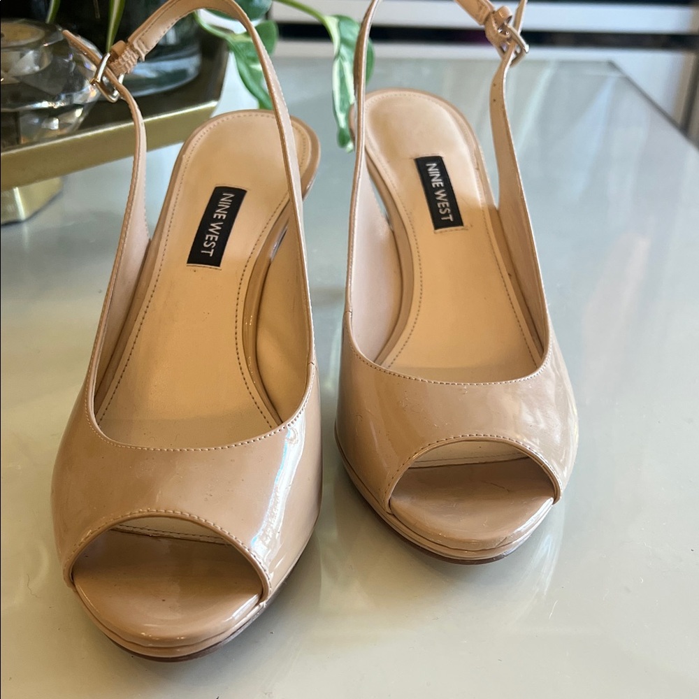 Nine West Nude Peep Toe Slingback Heels